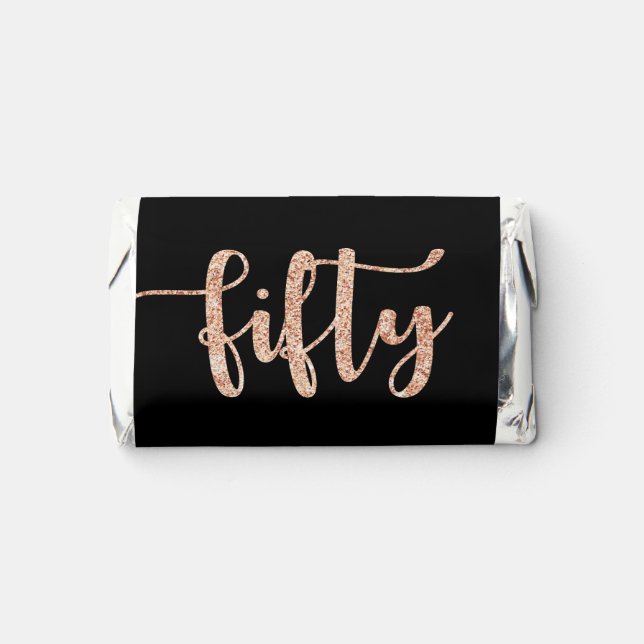 Modern Black Rose Gold 50th Birthday Personalized Hershey's Miniatures (Front)