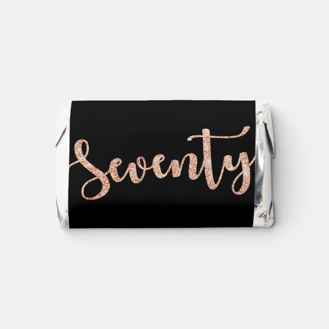 Modern Black Rose Gold 70th Birthday Personalized Hershey's Miniatures (Front)
