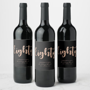 Modern Black Rose Gold 80th Birthday Personalized Wine Label