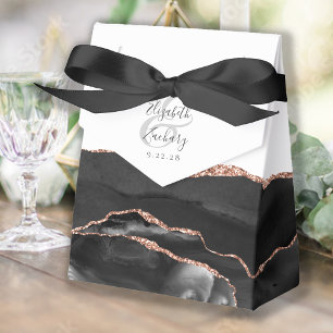 Modern Black Rose Gold Agate Geode Favor Boxes