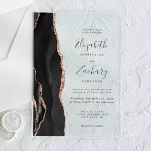 Modern Black Rose Gold Agate Wedding Acrylic Invitations