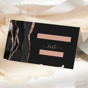 Modern Black Rose Gold Agate Wedding Table Place Card