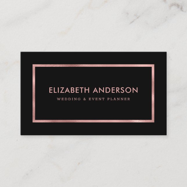 Modern Black Rose Gold Business Card (Front)