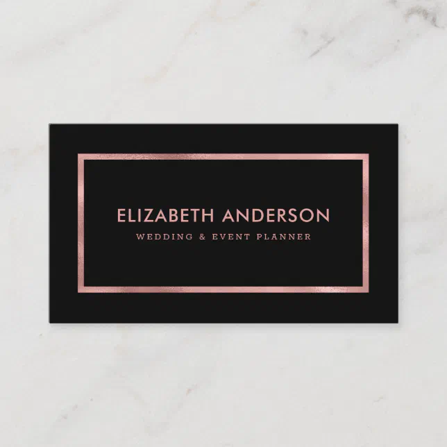 Modern Black Rose Gold Business Card | Zazzle