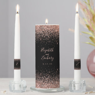 Modern Black Rose Gold Faux Glitter Edge Unity Candle Set