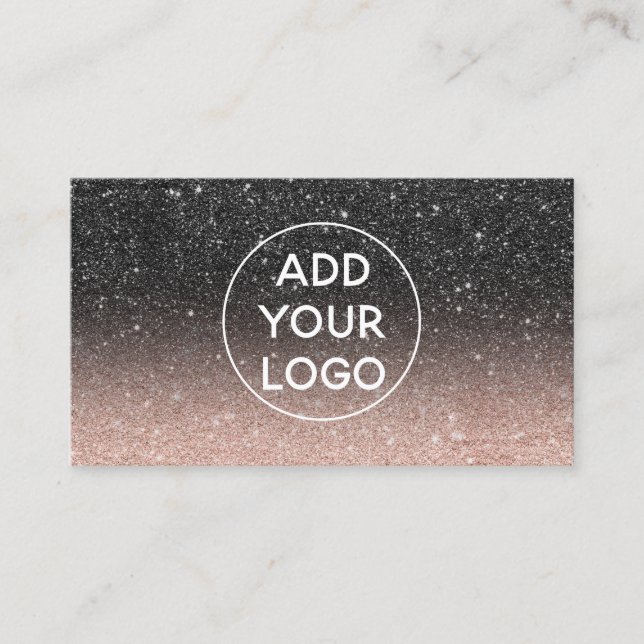 Modern black rose gold glitter chic ombre Logo Business Card (Front)