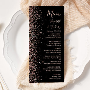 Modern Black Rose Gold Glitter Edge Wedding Menu