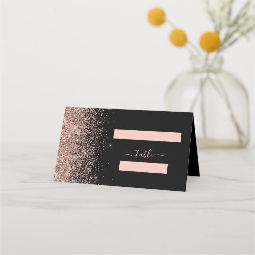 Modern Black Rose Gold Glitter Edge Wedding Place Card
