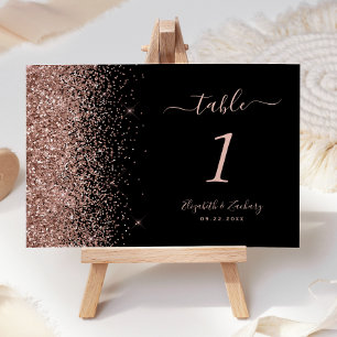 Modern Black Rose Gold Glitter Edge Wedding Table Number