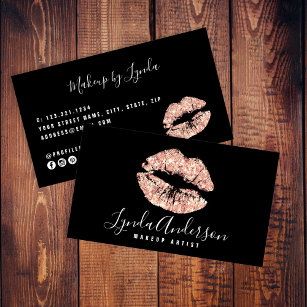 Modern black & rose gold glitter makeup artist business card