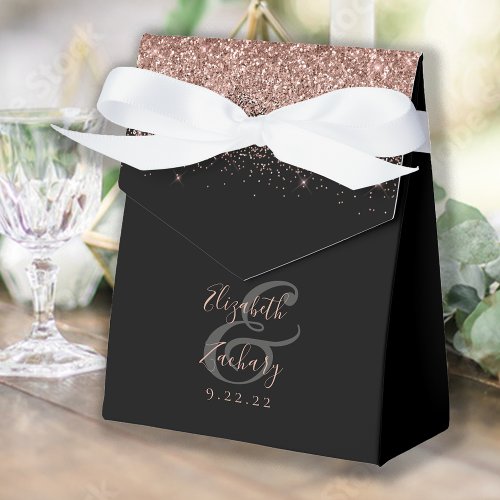 Modern Black Rose Gold Glitter Wedding Favor Boxes