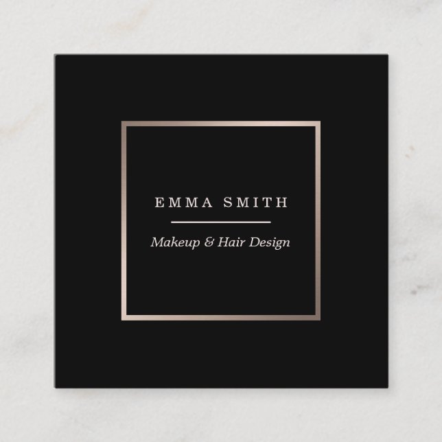 Modern Black Rose Gold Minimalist Business Card (Front)