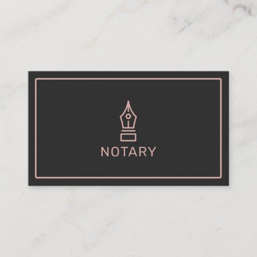 Modern black rose gold notary loan signing agent business card