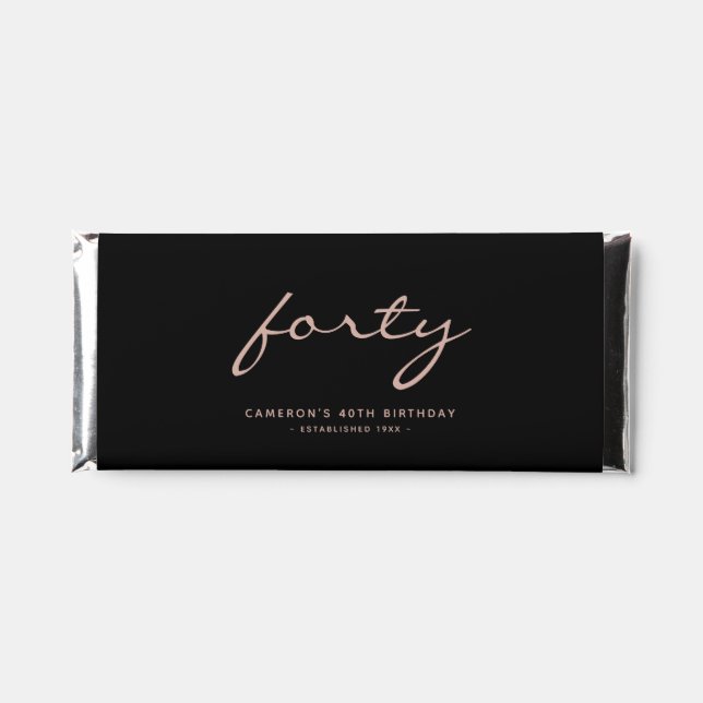 Modern Black & Rose Gold Personalized Age Hershey Bar Favors (Front)