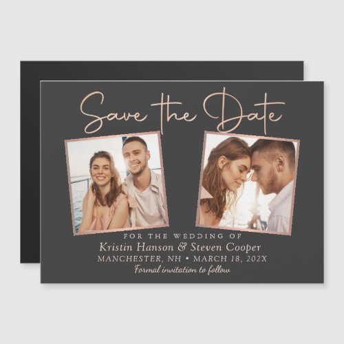 Modern Black Rose Gold Photo Save the Date Magnet