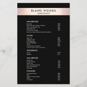 Modern Black Rose Gold Price List Menu Flyer