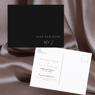 Modern Black & Rose Gold Save the Date Postcard