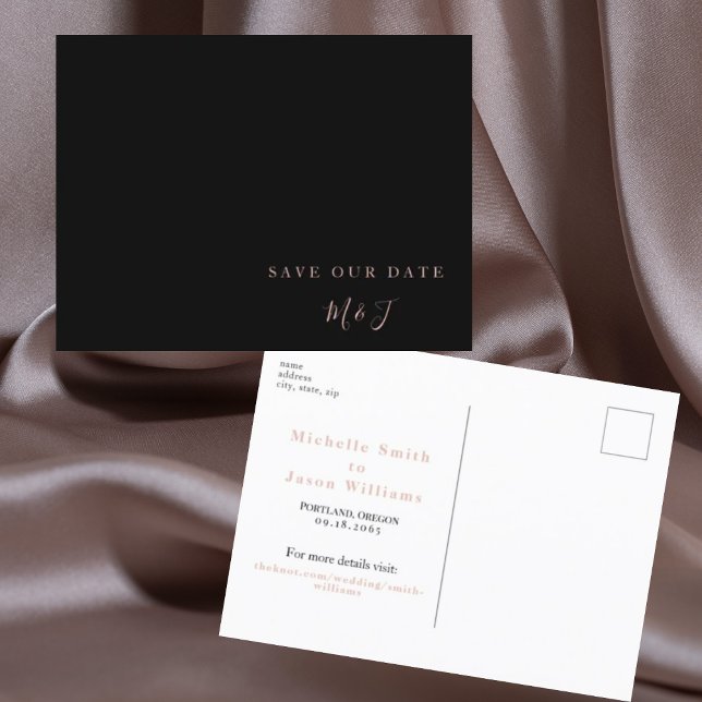 Modern Black & Rose Gold Save the Date Postcard (Creator Uploaded)