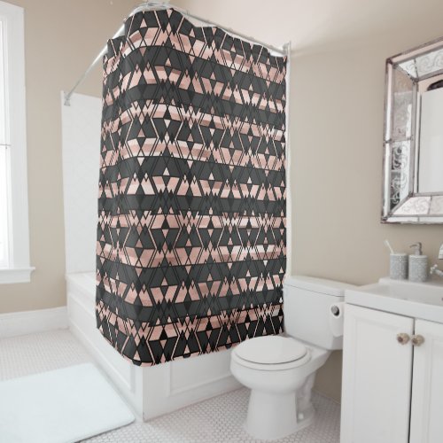 Modern Black Rose Gold Triangle Tribal Geometric Shower Curtain