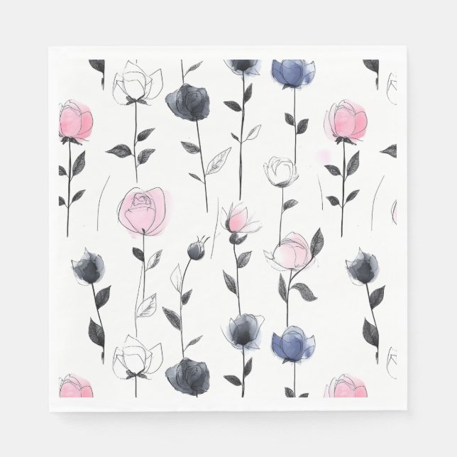 Modern black roses pattern napkins (Front)