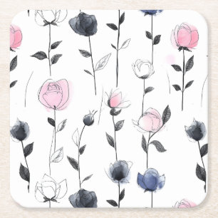 Modern black roses pattern square paper coaster