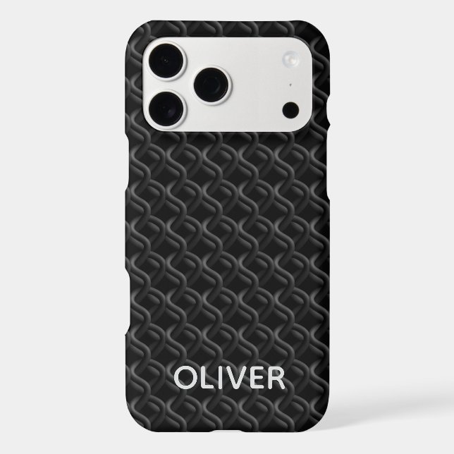 Modern Black Rubber Lattice with Name iPhone Case (Back)