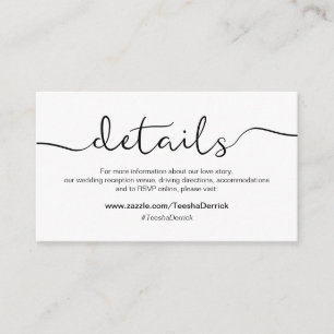 Modern black rustic font, Wedding Details, website Enclosure Card