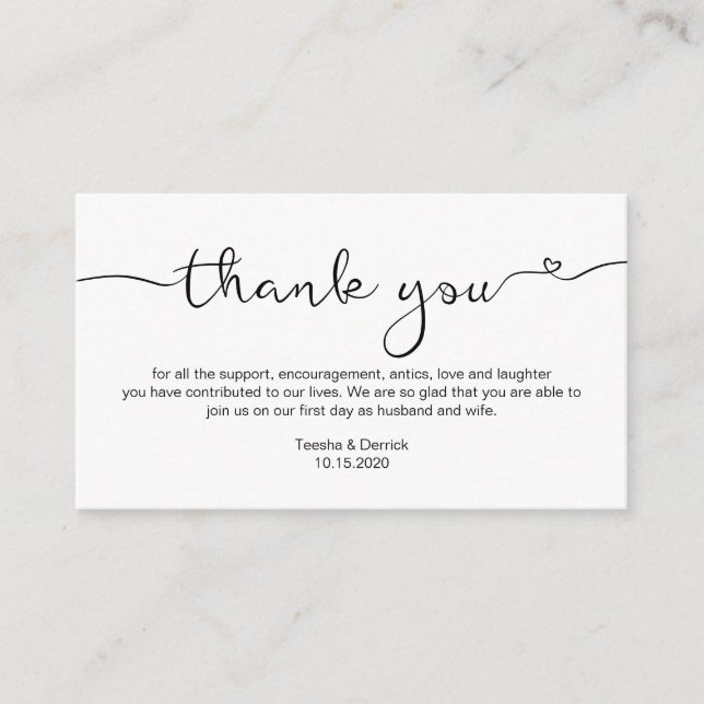 Modern black rustic font, Wedding Thank you Enclosure Card (Front)