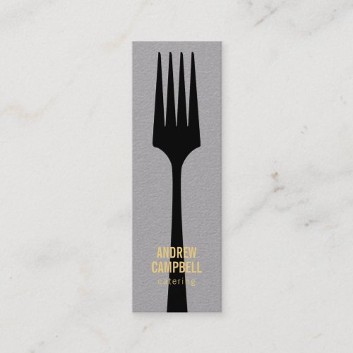 Modern black rustic gray kraft fork catering logo mini business card