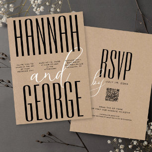 Modern Black Rustic Kraft Bold QR Code Wedding Invitation