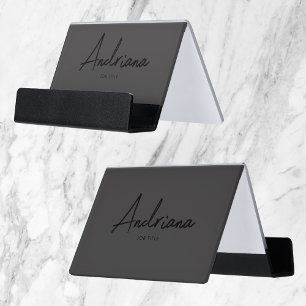 Modern Black Rustic Script Minimalist Simple Desk Business Card Holder