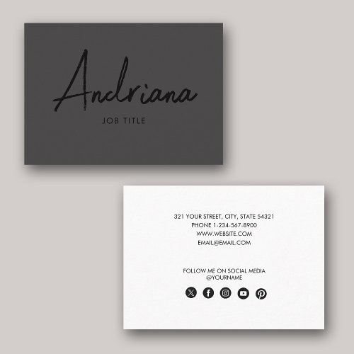 Modern Black Rustic Script Social Media Business Card