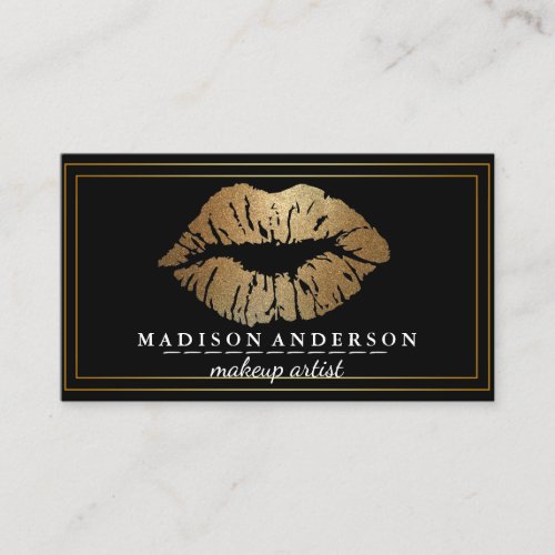 Modern Black Salon Gold Lips Makeup Artis Business Business Card