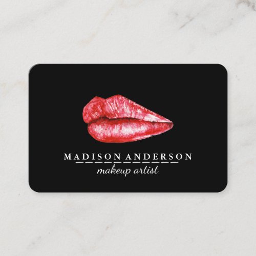 Modern Black Salon Gold Lips Makeup Artis Business Card