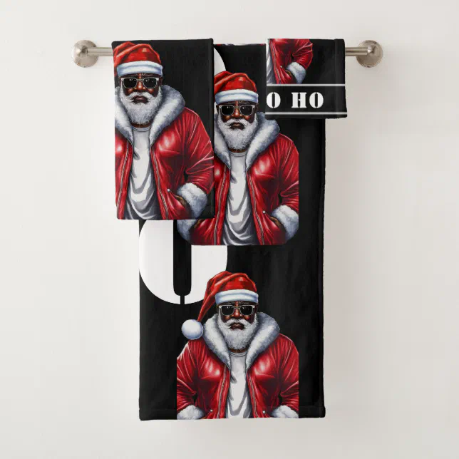 Modern Black Santa African American Christmas Bath Towel Set | Zazzle