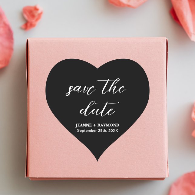 Modern Black Save the date Wedding Announcement  Heart Sticker (Creator Uploaded)