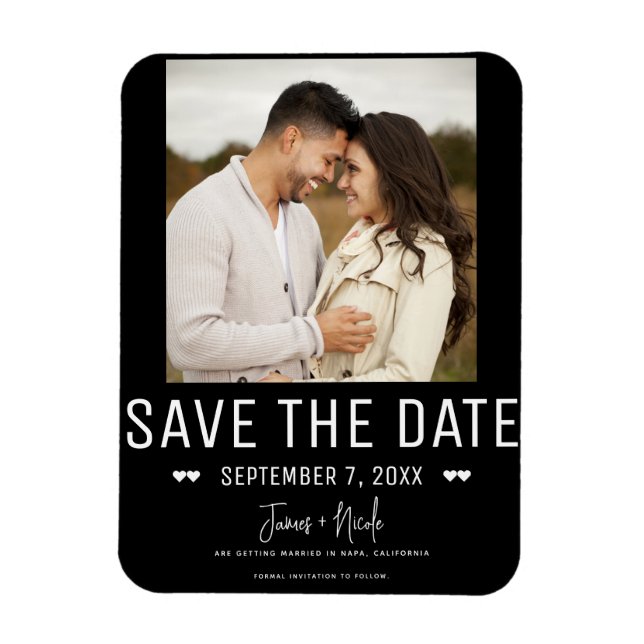 Modern Black Save the Date Wedding Photo Magnet (Vertical)