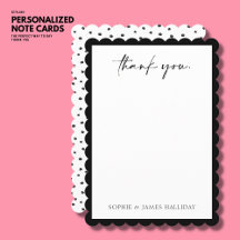 Modern Black Scallop Edge Wedding Thank You Card