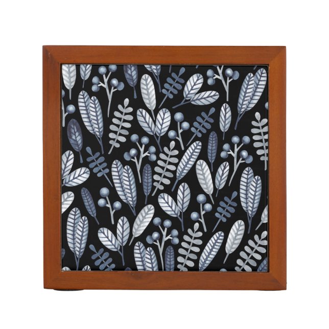 Modern Black  Scandinavian Floral Pattern Desk Organizer (Front)