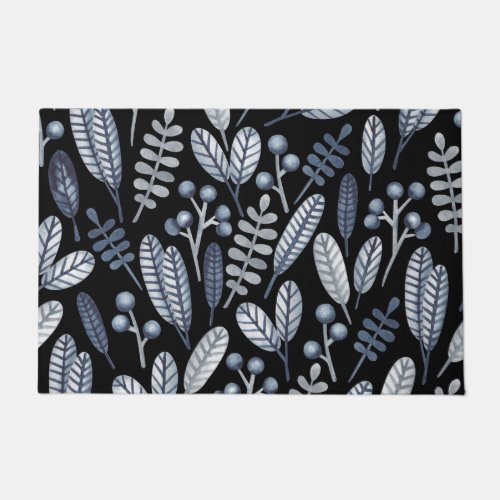 Modern Black  Scandinavian Floral Pattern Doormat