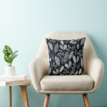 Modern Black  Scandinavian Floral Pattern Throw Pillow<br><div class="desc">This Scandinavian inspired design features a winter floral pattern with a black background.</div>