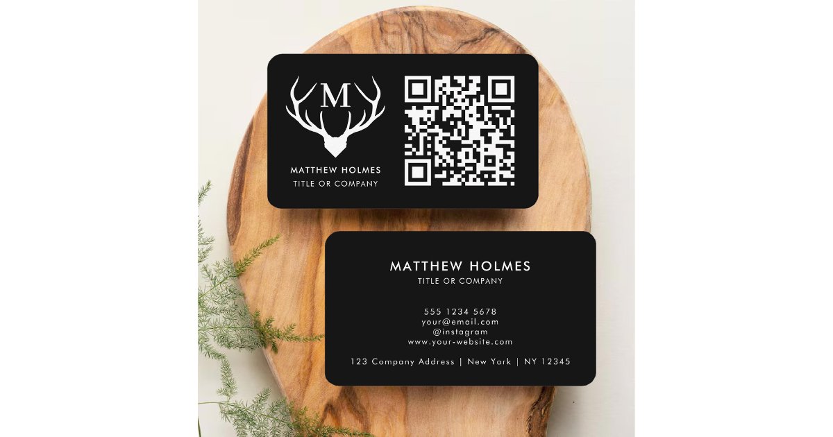 Modern Black Scannable QR Code Monogram Unique Business Card | Zazzle