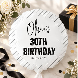 Modern Black Script 30th Birthday Chic & Minimalis Balloon