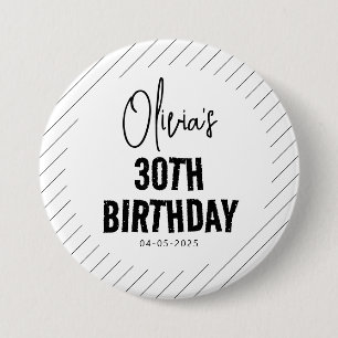 Modern Black Script 30th Birthday Chic & Minimalis Button