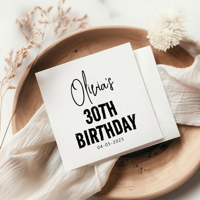 Modern Black Script 30th Birthday Chic & Minimalis Napkins (Creator Uploaded)
