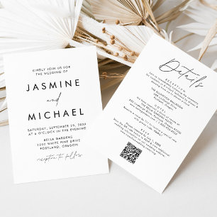 Modern Black Script All In One QR Code Wedding Invitation