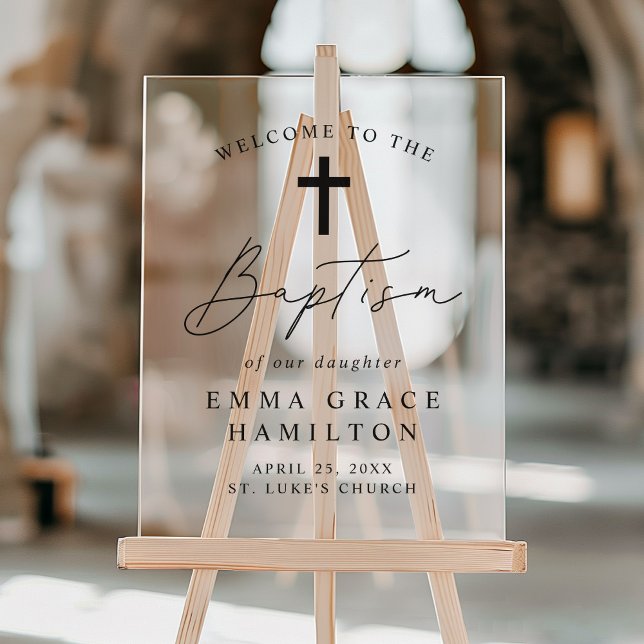 Modern Black Script Baptism Welcome Acrylic Sign (Creator Uploaded)