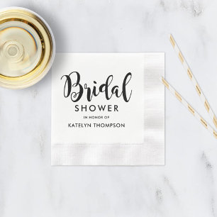 Modern Black Script Bridal Shower Wedding Napkins