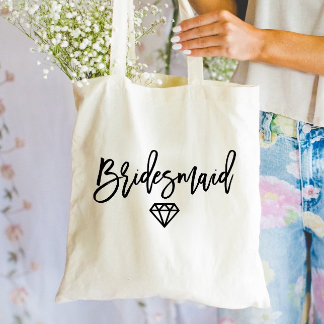 Modern Black Script Bridesmaid Diamond Tote Bag (Creator Uploaded)