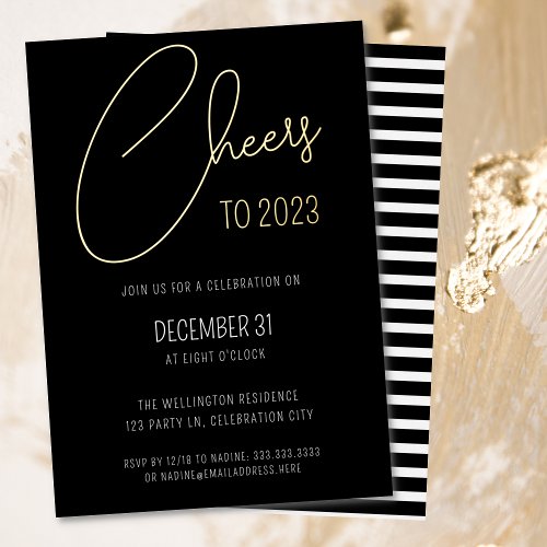Modern Black Script Cheers New Years Eve Party Inv Foil Invitation